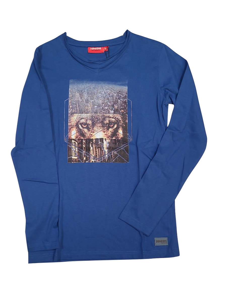 T-shirt L/M &quot;Wolfs&quot; Someone Blauw