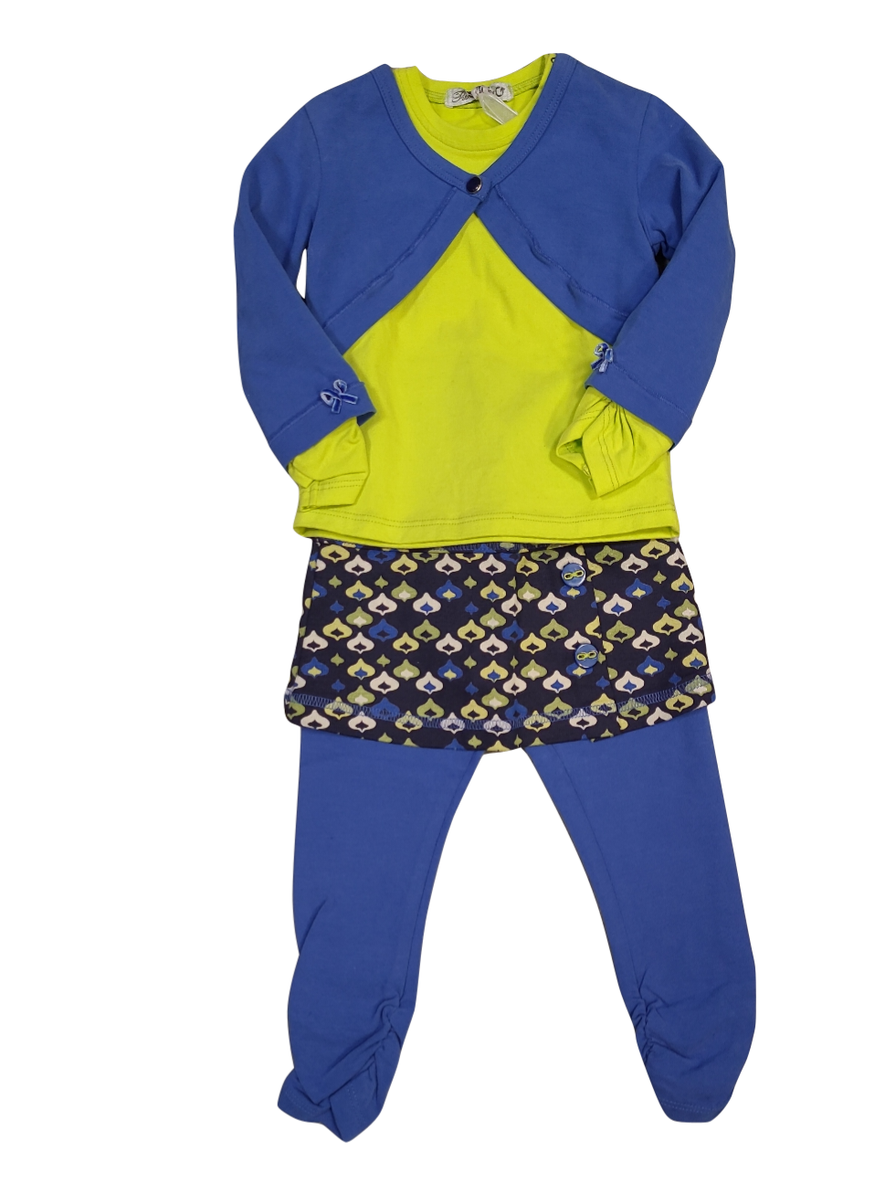 Set Rok/Legging + T-shirt L/M + Gilet Gymp Limoen/Blauw
