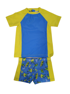 Wetsuit 2 delig &quot;Frogs&quot; Woody Geel/Blauw