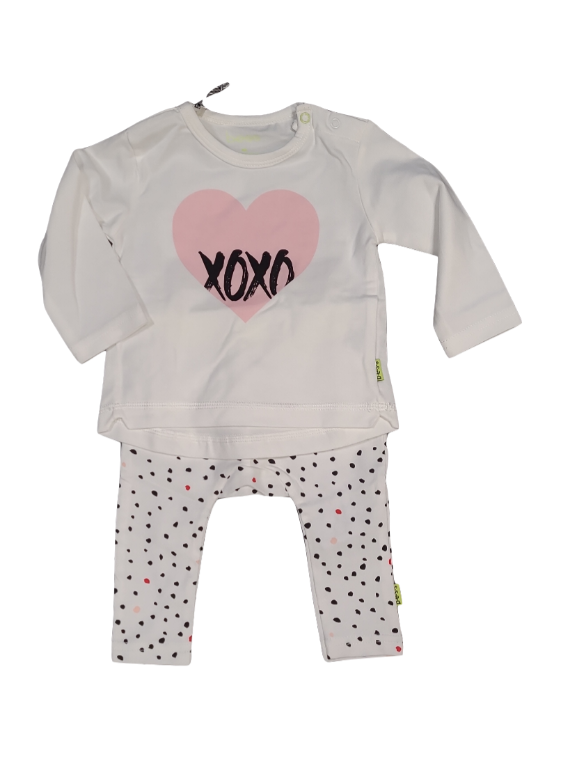 Set T-Shirt L/M &quot;XOXO&quot; + Broek &quot;Spots&quot; Bess Wit