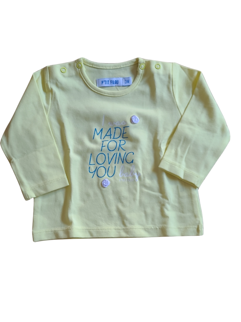 T-shirt L/M &quot;Loving You&quot; P&#39;tit Filou Geel