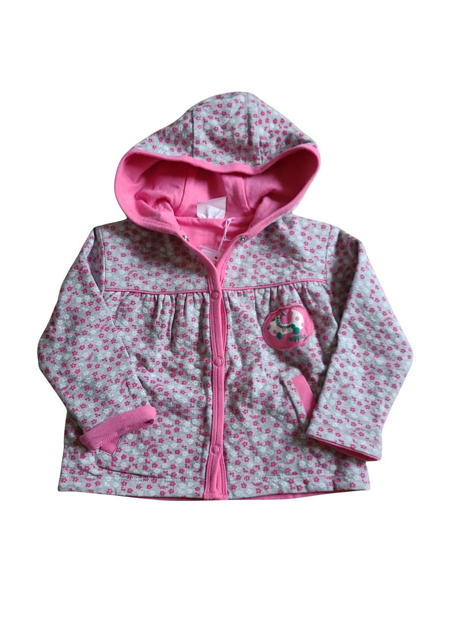 Gilet/Kap &quot;Bloemetjes&quot; Noppies Grijs/Roze