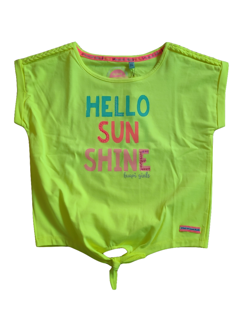 T-Shirt Knoop &quot;Hello Sun Shine&quot; Quapi Fluo Geel