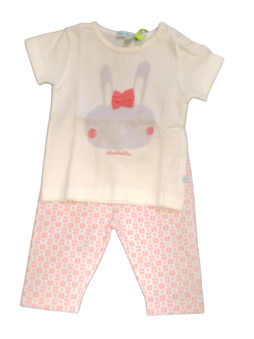 Set T-shirt &quot;Rabbit&quot; + Broek Bla Bla Bla Wit/Roos Bedrukt