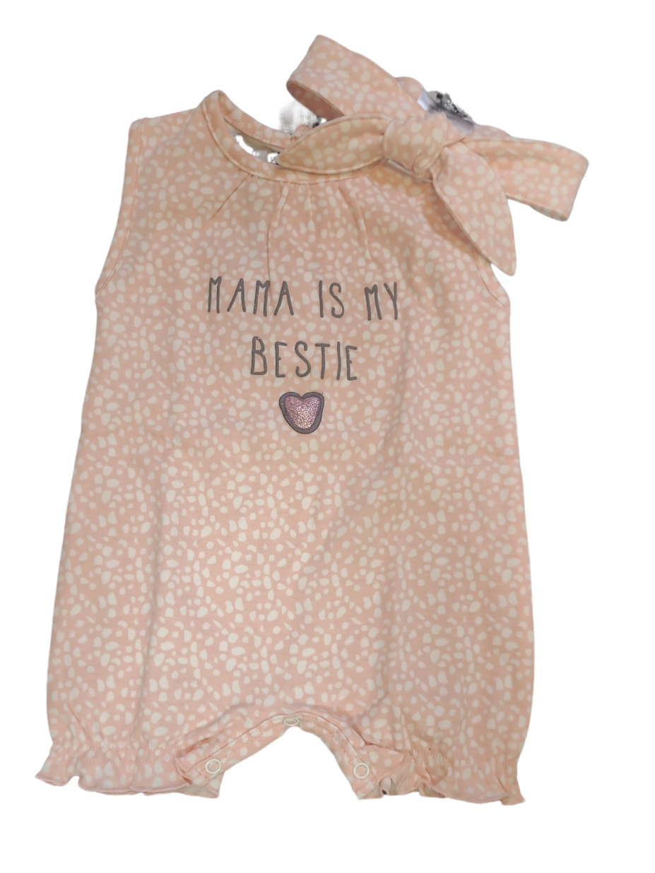 Kruippakje &quot;Mama Is The Bestie&quot; + Haarband Zero 2 Three Roos