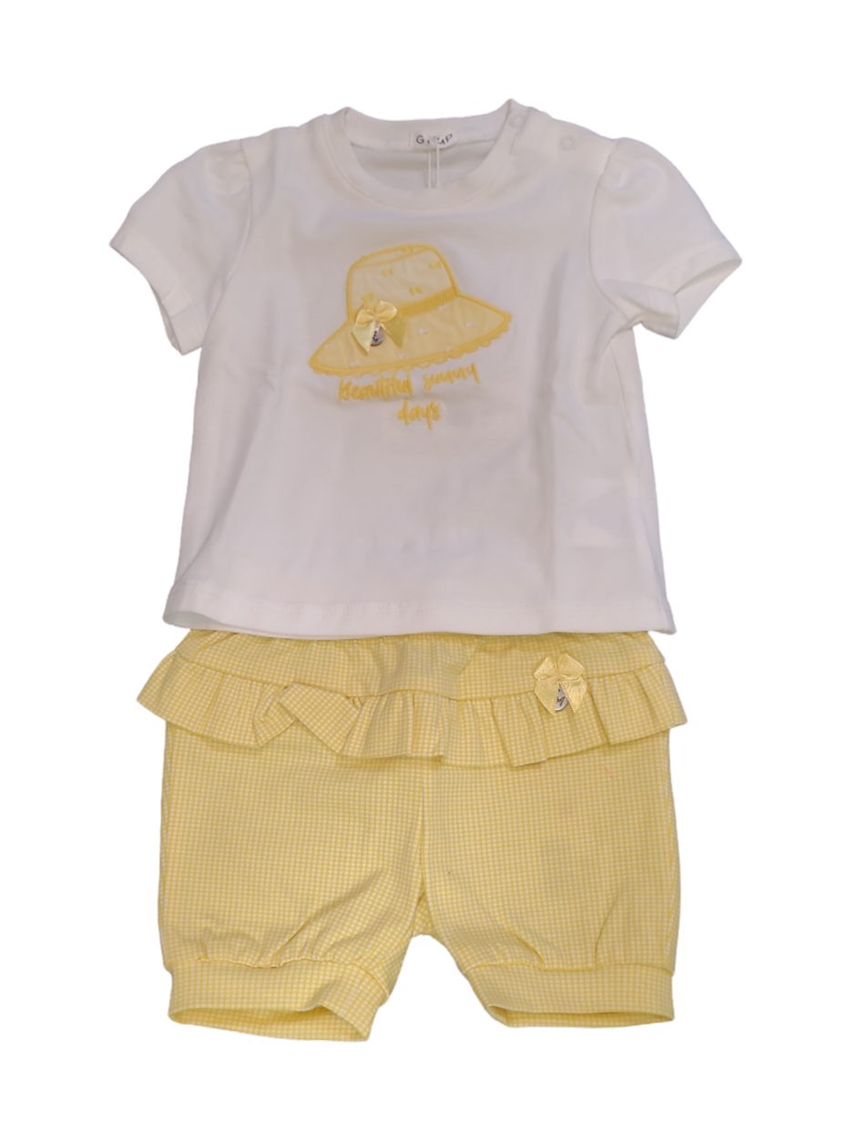 Set T-shirt &quot;Beautiful Sunny&quot; + Short Gymp Wit/Geel Bedrukt