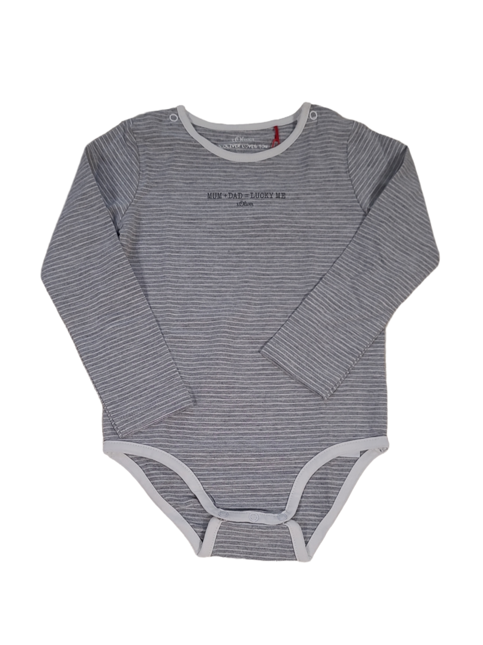 Body L/M &quot;Mum + Dad = Lucky Me&quot; S-Oliver Grijs Gestreept