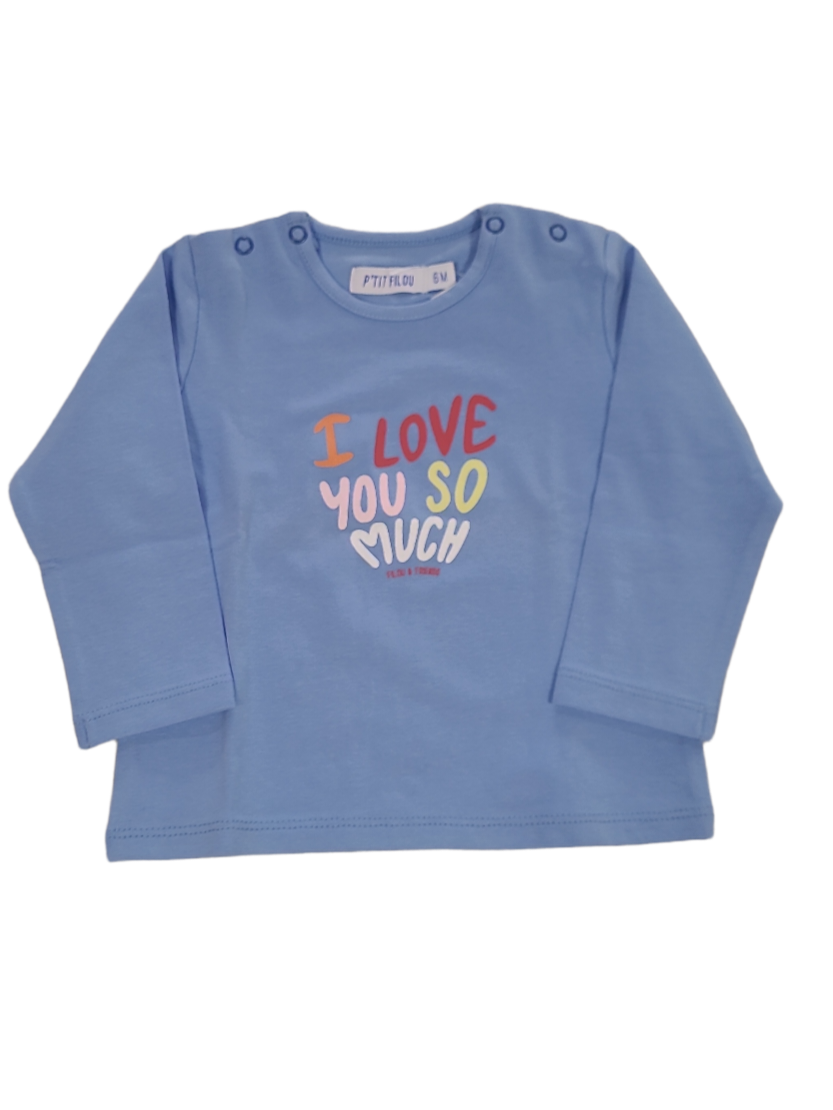 T-shirt L/M &quot;I Love You&quot; P&#39;tit Filou Blauw