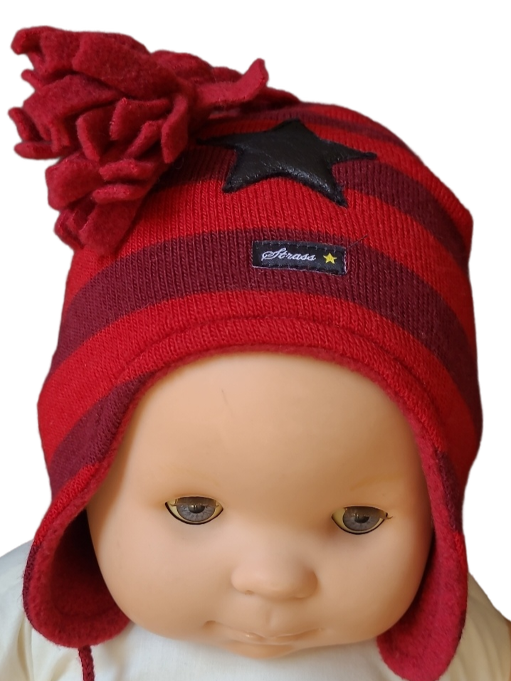Muts Floche &quot;Ster&quot; Strass Rood/Bordeaux Gestreept