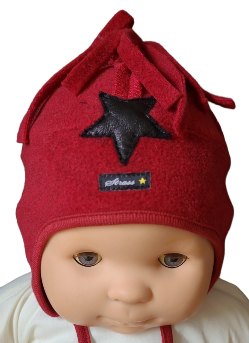 Muts Fleece Lederen Ster Strass Donkerrood