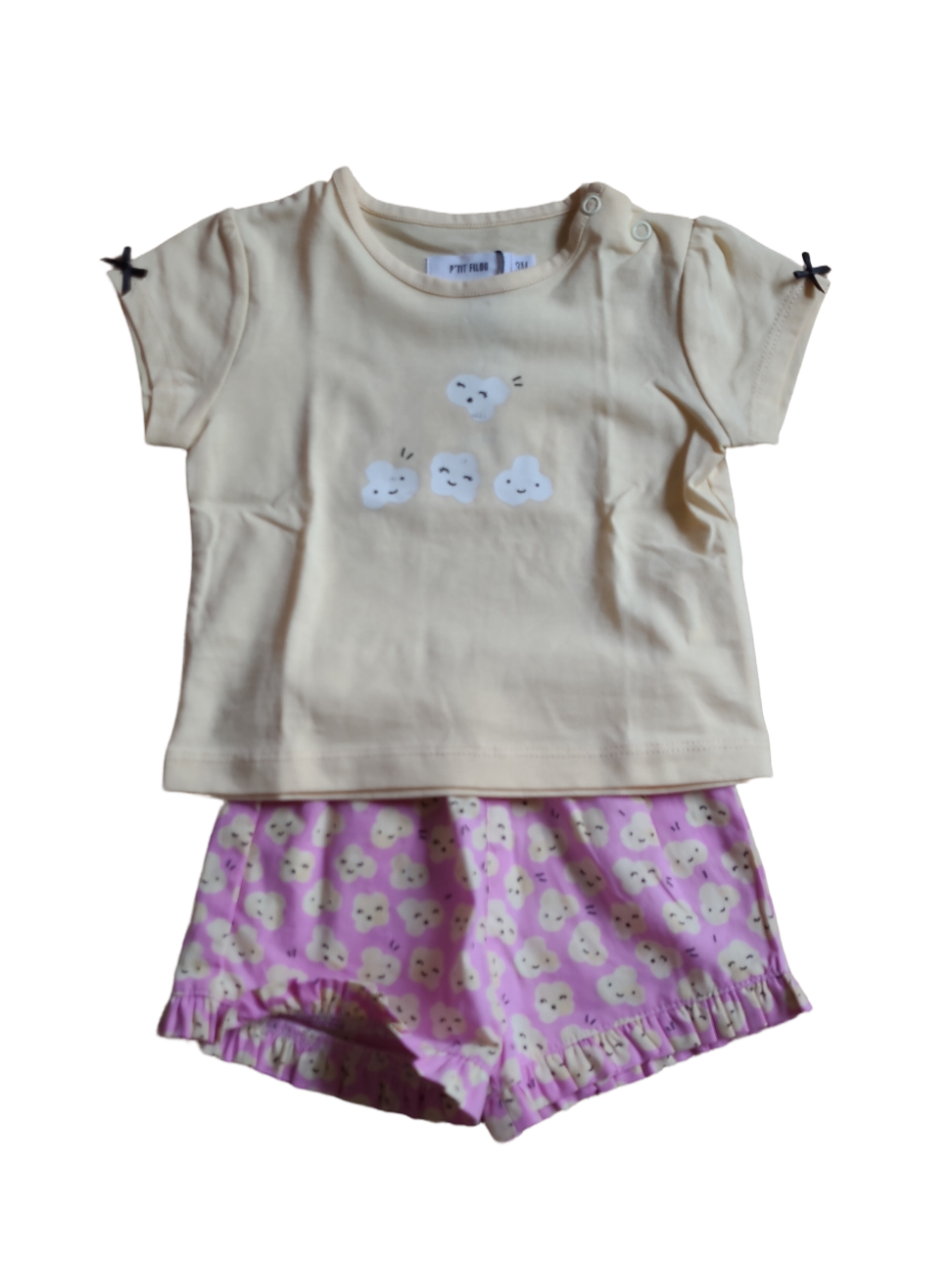 Set T-shirt &quot;Popcorn&quot; + Short &quot;Popcorn&quot; Filou &amp; Friends Vanille