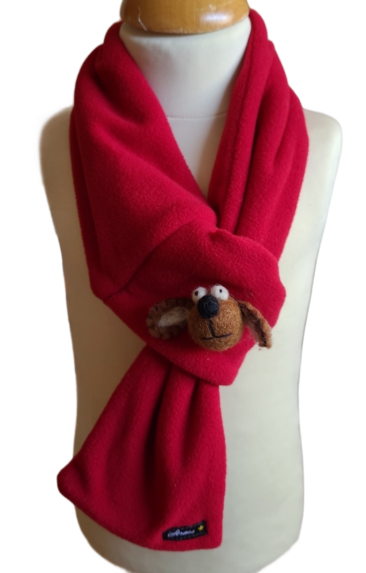 Sjaal Lus Fleece &quot;Hond&quot; Strass Rood