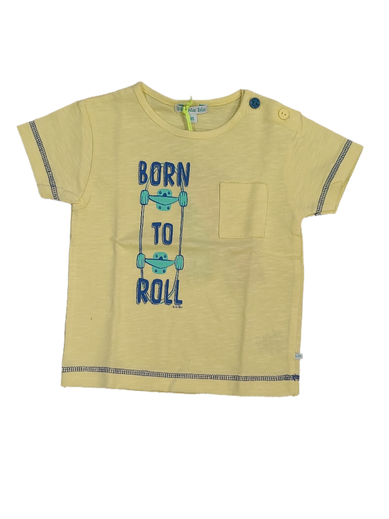 T-shirt &quot;Born To Roll&quot; Bla Bla Bla Geel