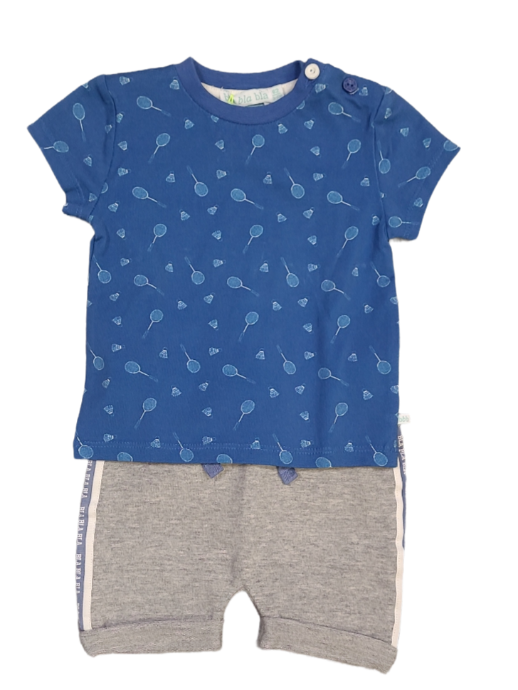Set T-shirt &quot;Badminton&quot; + Short BlaBla Bla Blauw/Grijs