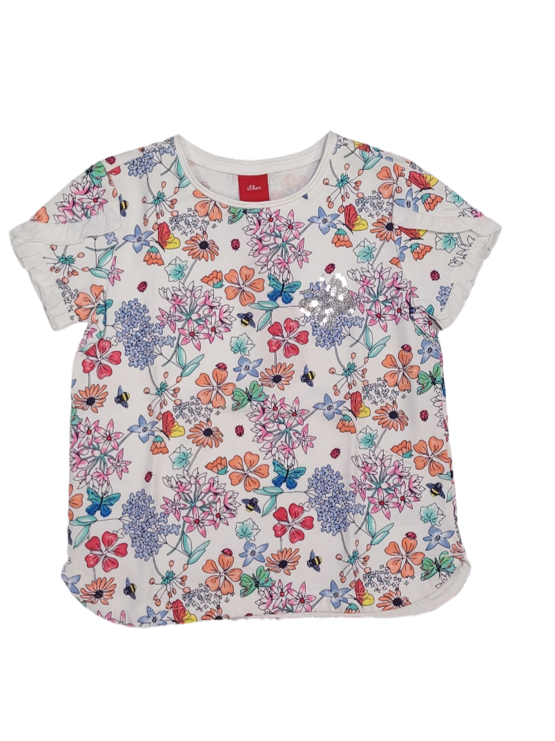 T-shirt &quot;Bloemen/Vlinder&quot; S-Oliver Wit Bedrukt