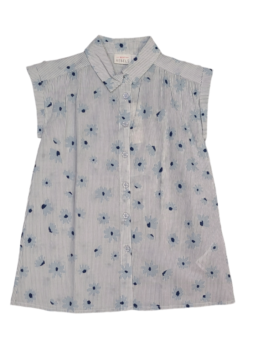 Kleed &quot;Bloemen&quot; Mini Rebels Blauw Gestreept