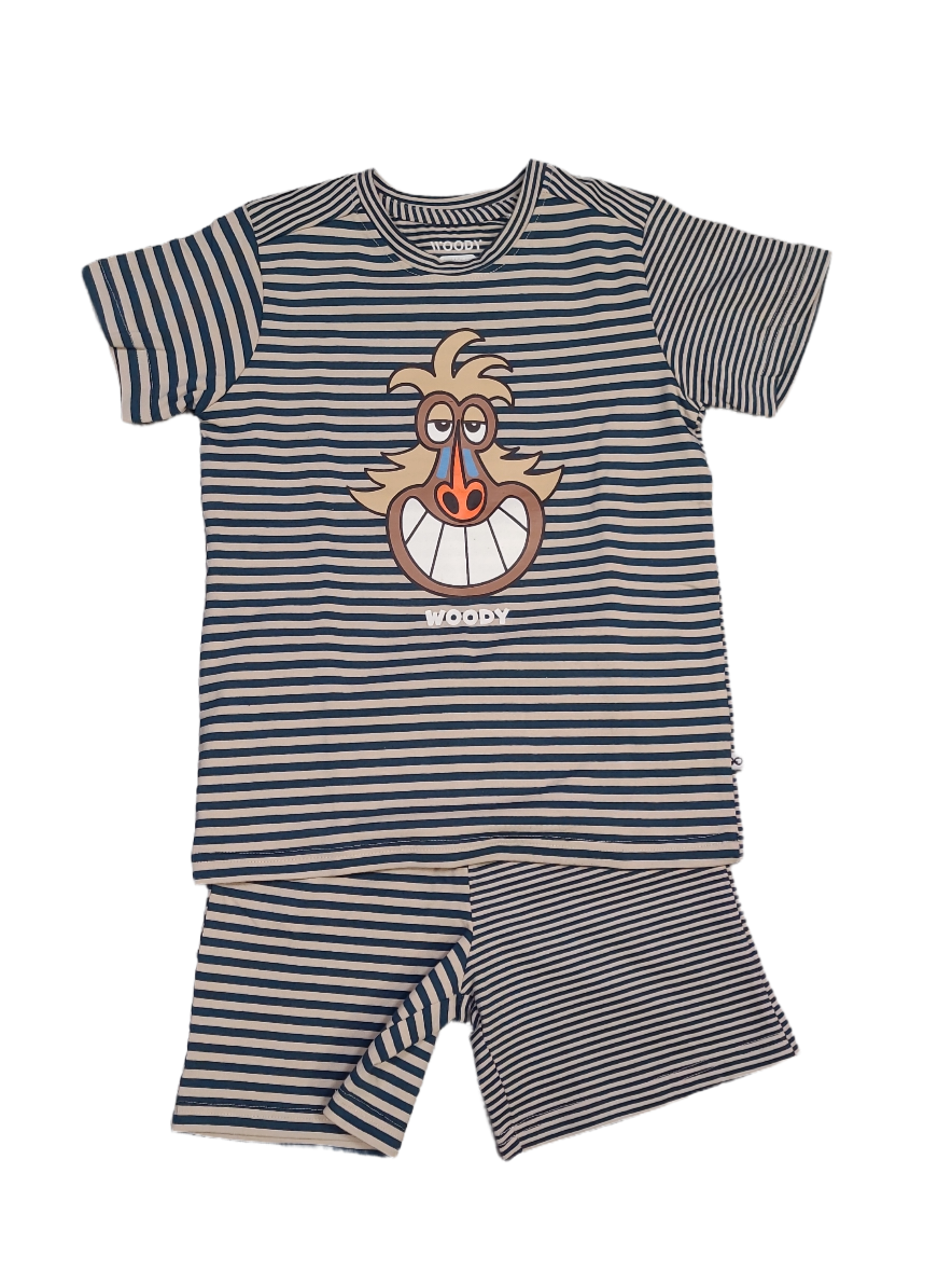 Jongens Pyjama K/M Short &quot;Mandril&quot; Woody Taupe/Blauw Gestreept