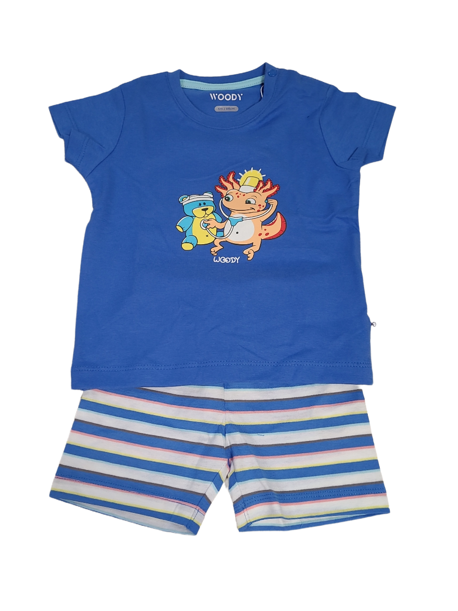 Jongens Baby Pyjama K/M Short &quot;Axolotl&quot; Woody Blauw