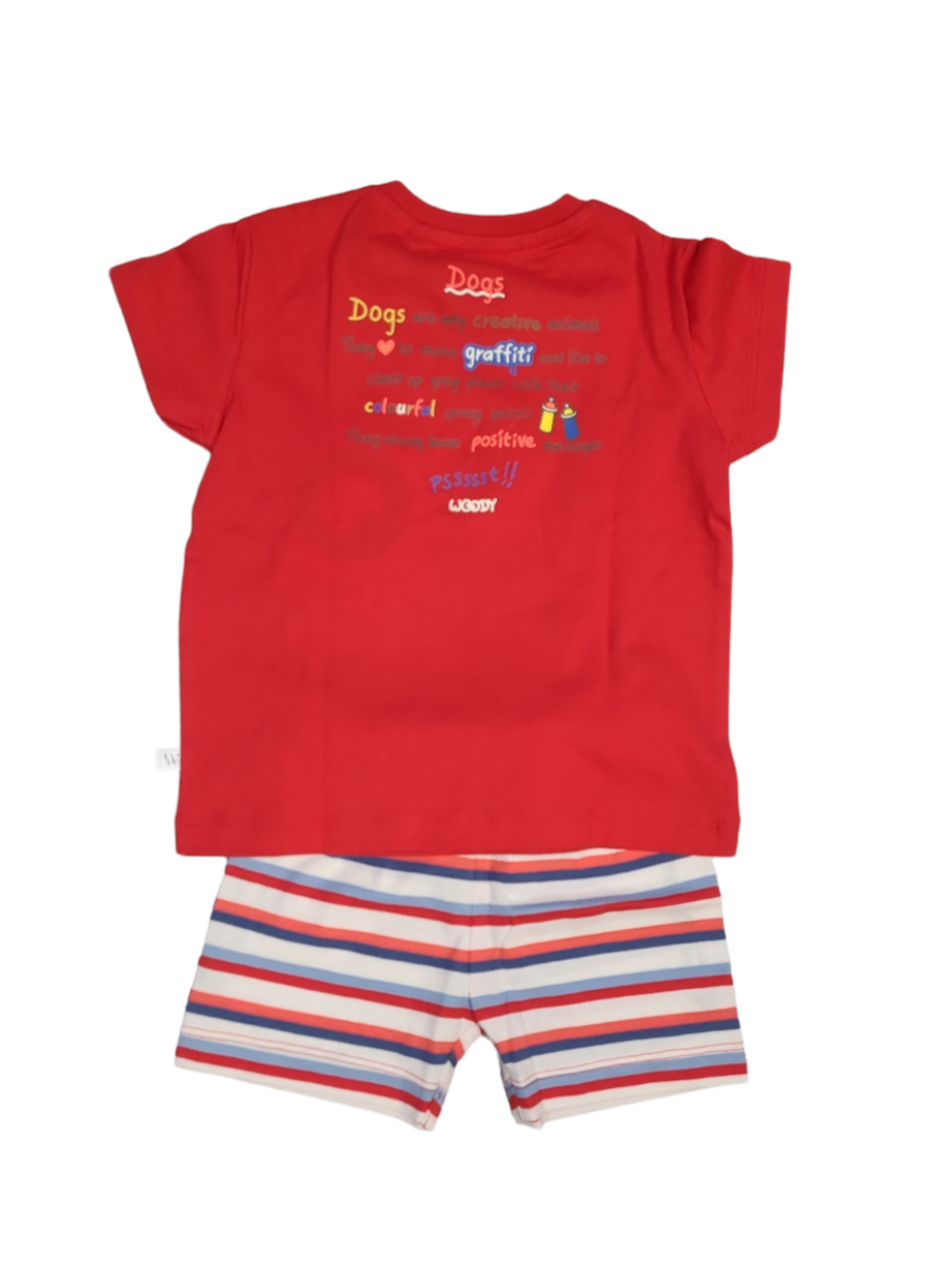 Jongens Baby Pyjama K/M Short &quot;Dog&quot; Woody Rood