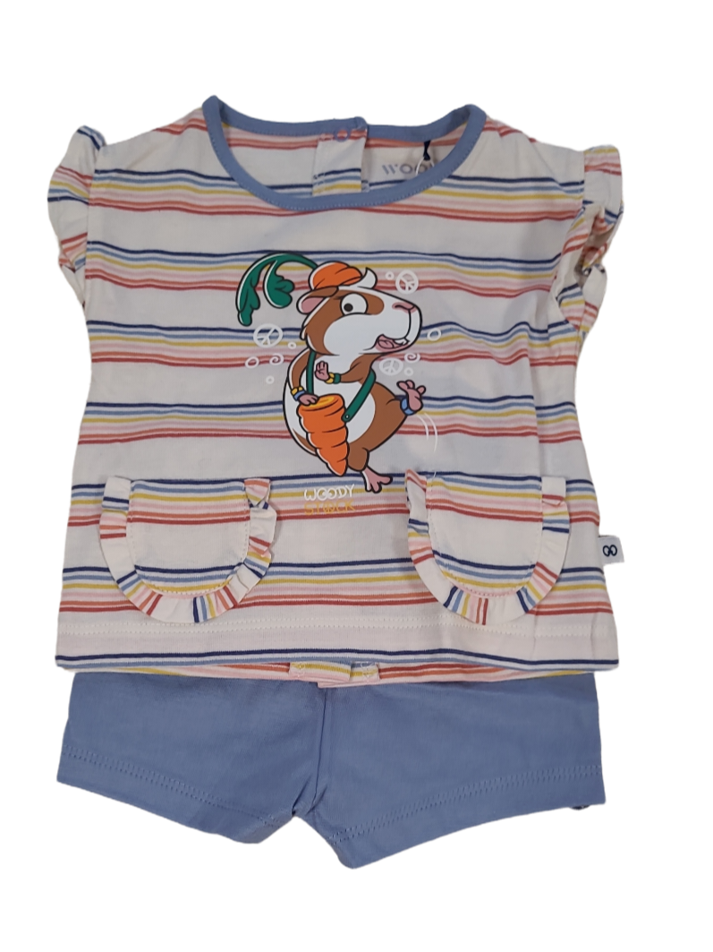 Meisjes Baby Pyjama K/M Short &quot;Cavia&quot; Woody Multi Gestreept