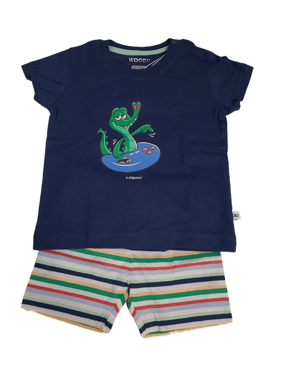 Jongens Baby Pyjama K/M Short &quot;Krokodil&quot; Woody Marine