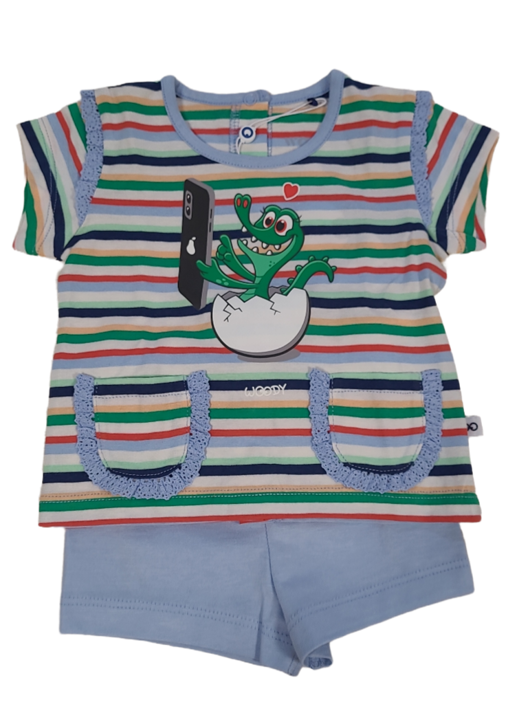 Meisjes Baby Pyjama K/M Short &quot;Krokodil&quot; Woody Multi Gestreept