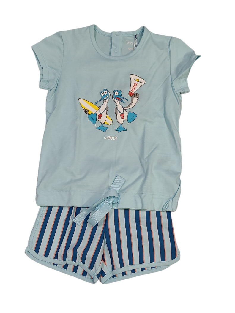 Meisjes Pyjama K/M Short &quot;Meeuw&quot; Woody Lichtblauw