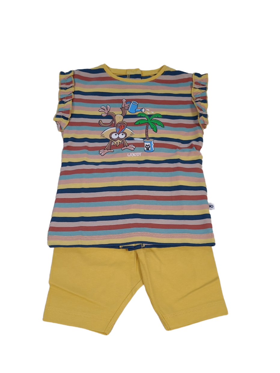Meisjes Baby Pyjama K/M Short &quot;Mandril&quot; Woody Multi Gestreept