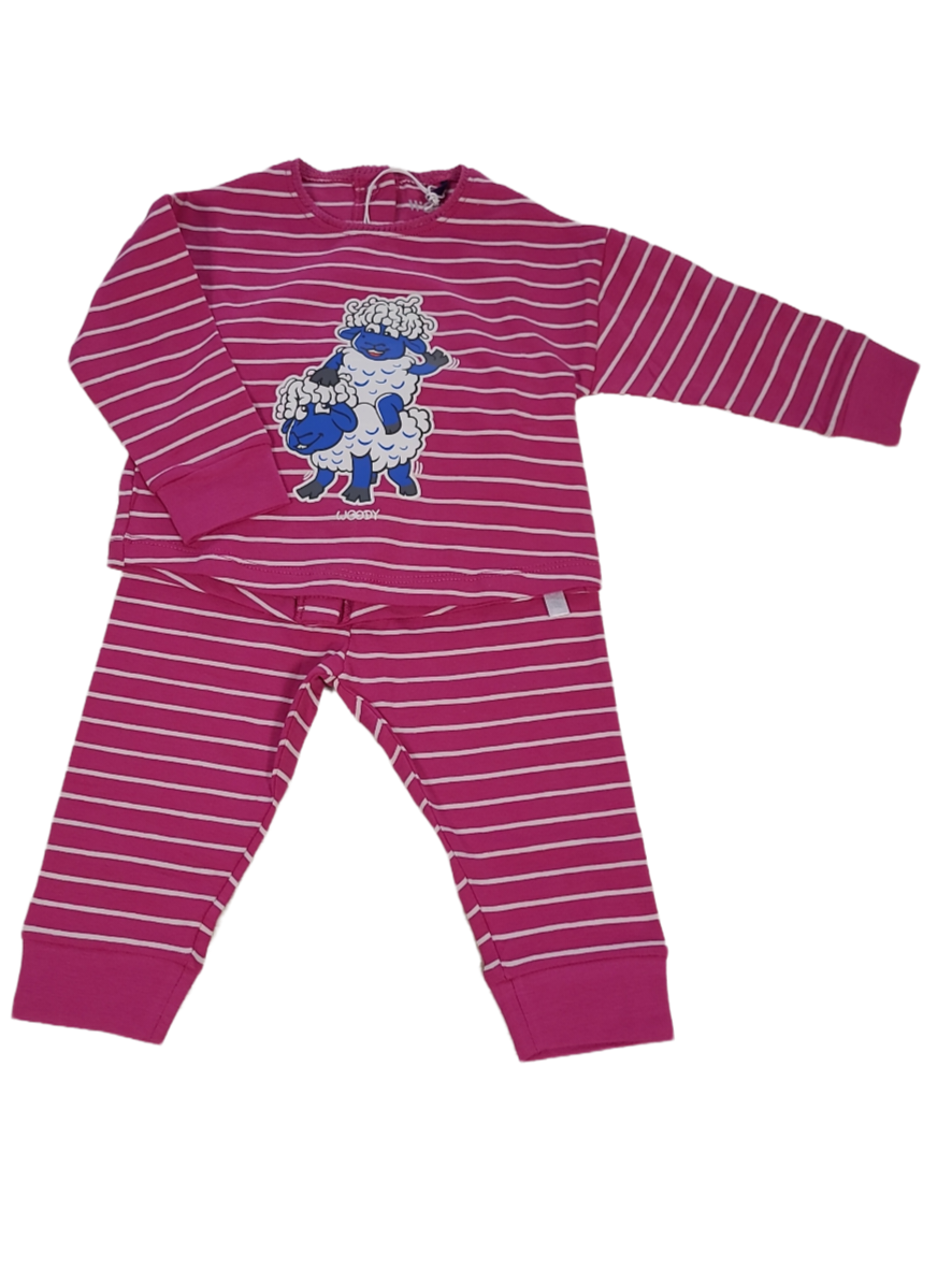 Meisjes Baby Pyjama L/M &quot;Schaap&quot; Woody Fuchsia Gestreept