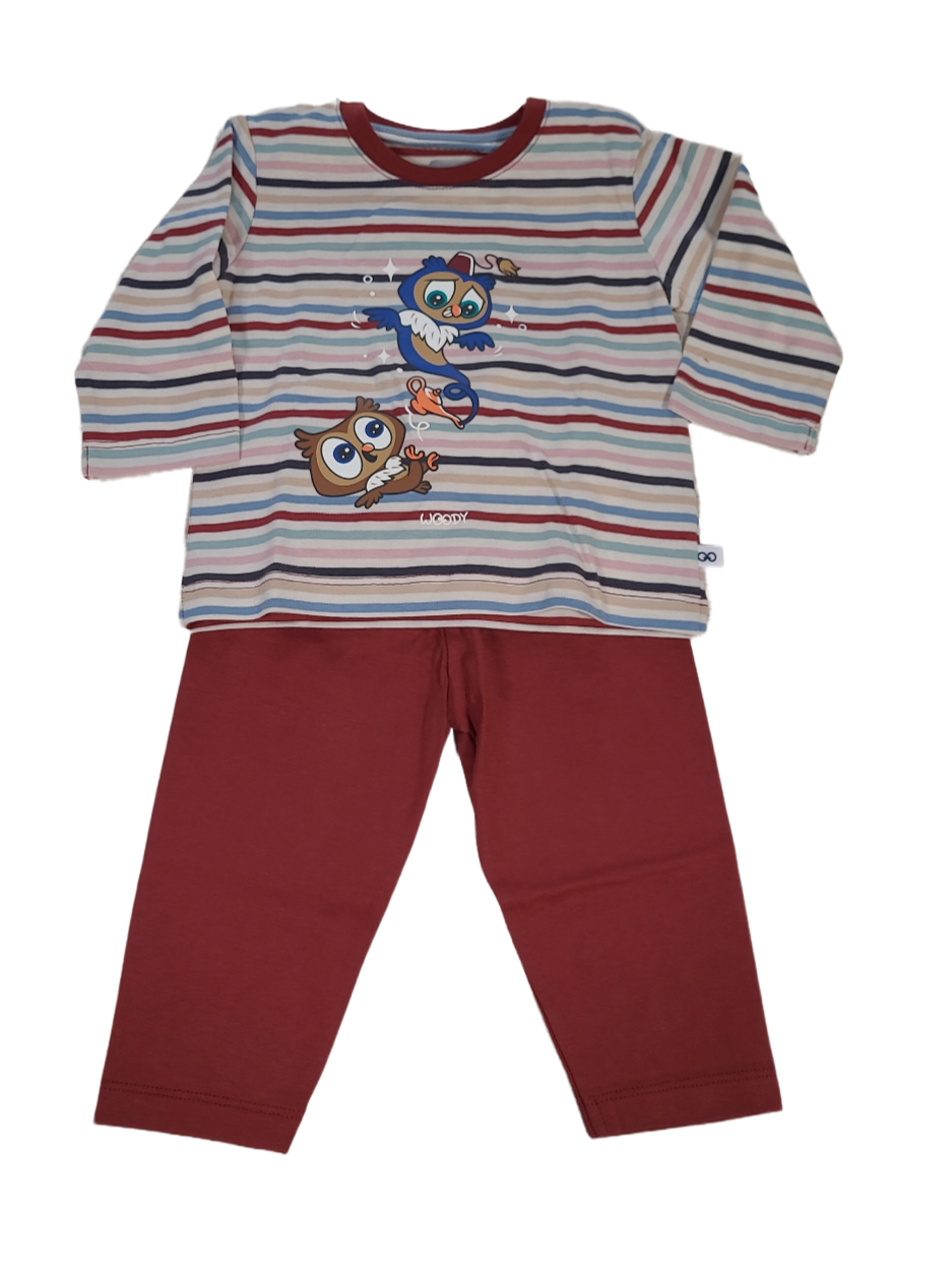 Jongens Baby Pyjama L/M &quot;Uil&quot; Woody Multi Gestreept