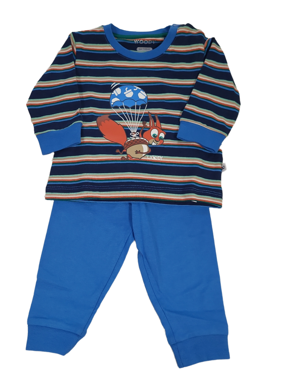 Jongens Baby Pyjama L/M &quot;Eekhoorn&quot; Woody Multi Gestreept