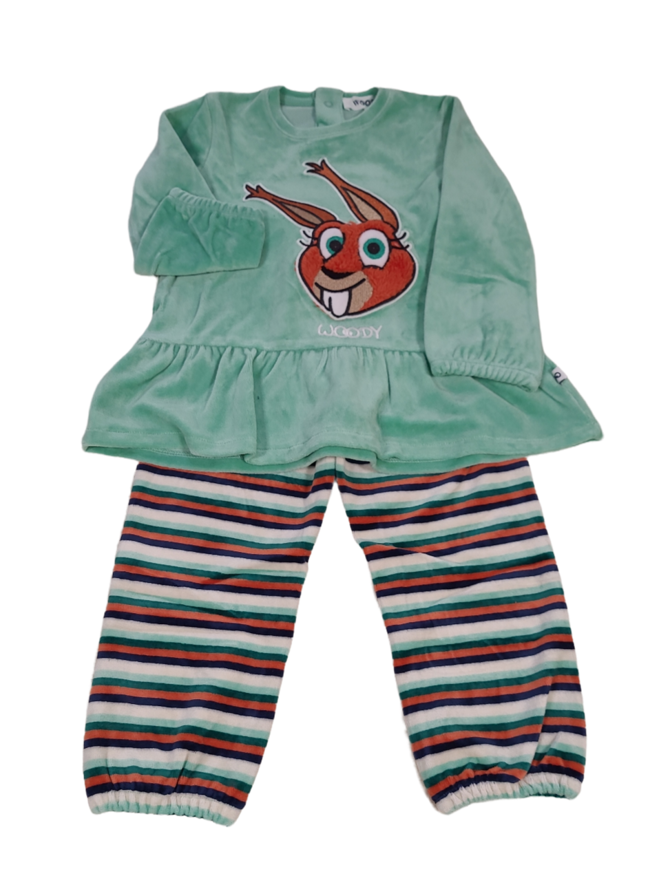 Meisjes Pyjama Velours L/M &quot;Eekhoorn&quot; Woody Groen