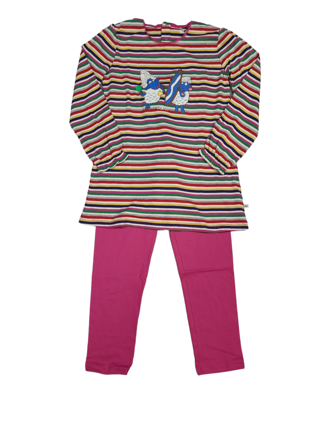 Meisjes Pyjama L/M &quot;Schaap&quot; Woody Multi Gestreept