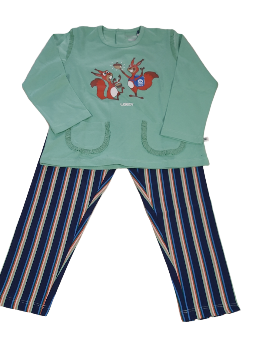 Meisjes Pyjama L/M &quot;Eekhoorn&quot; Woody Groen