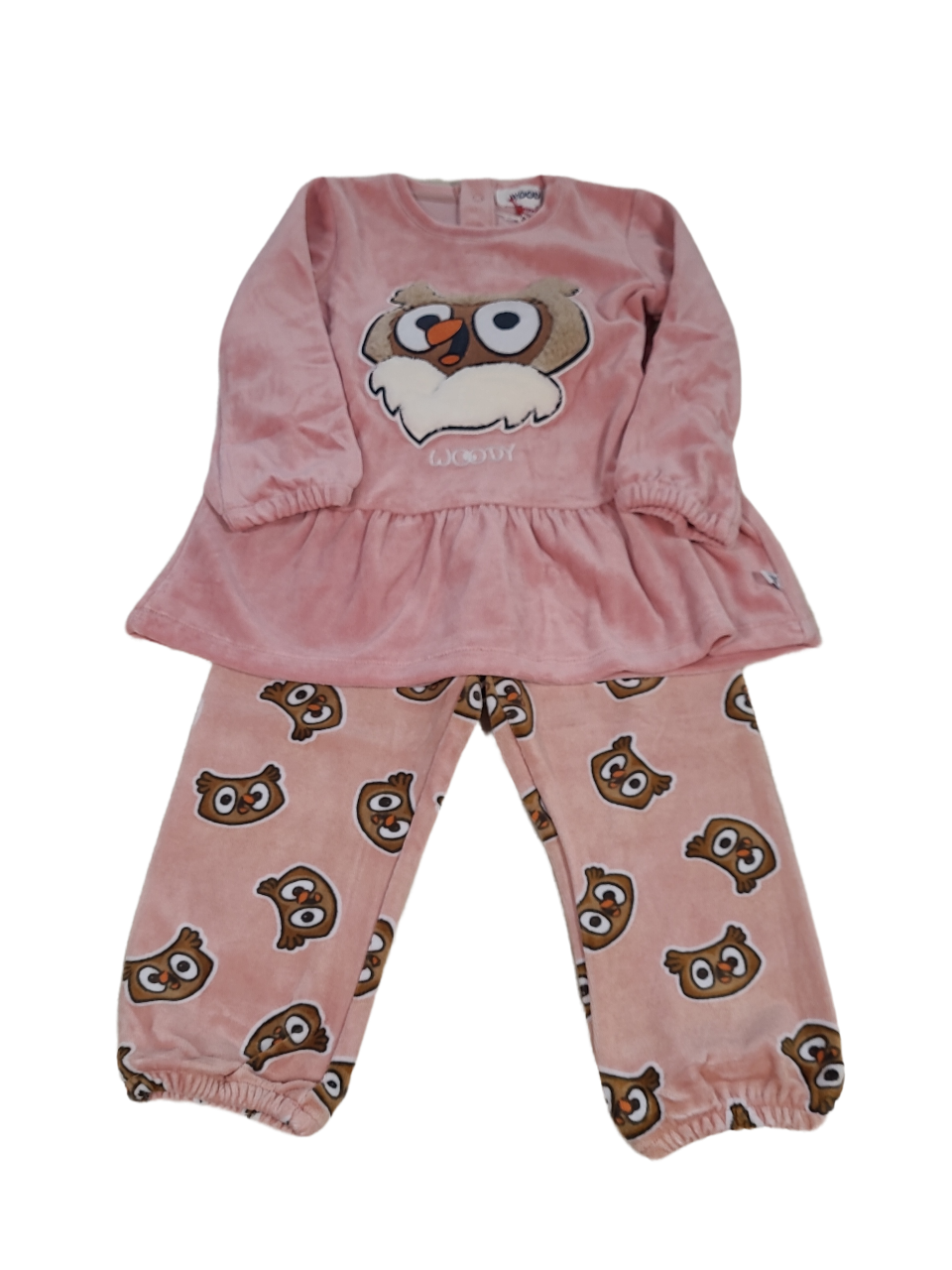 Meisjes Pyjama Velours L/M &quot;Uil&quot; Oudroze