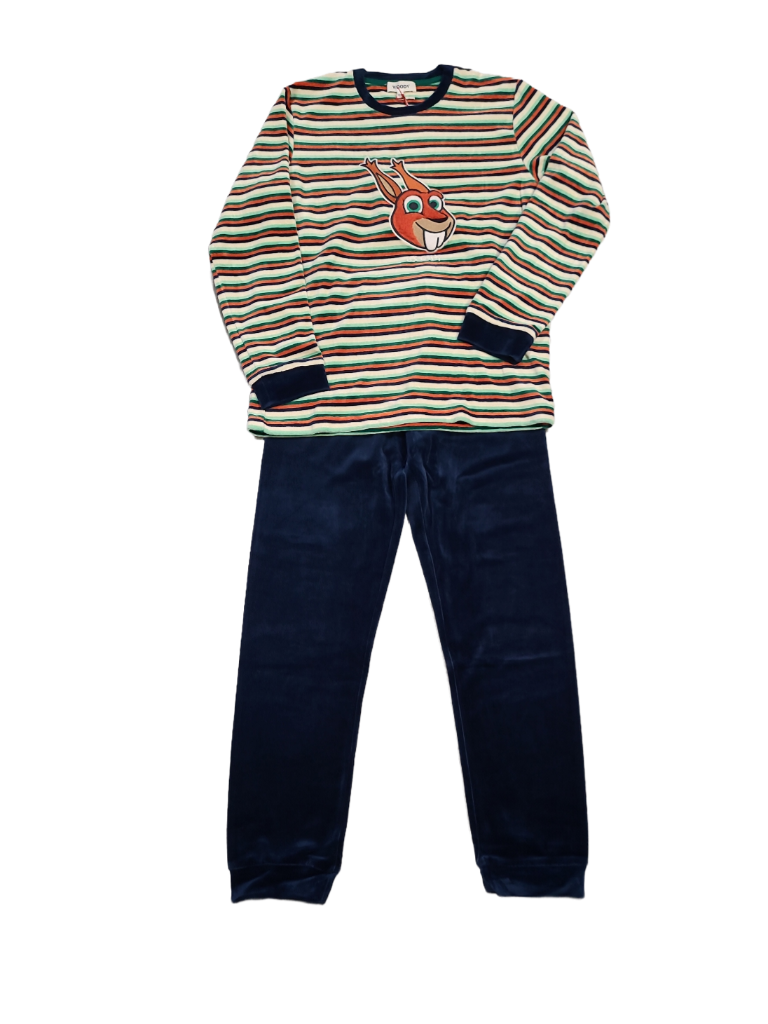 Jongens Pyjama Velours &quot;Eekhoorn&quot; Woody Multi Gestreept