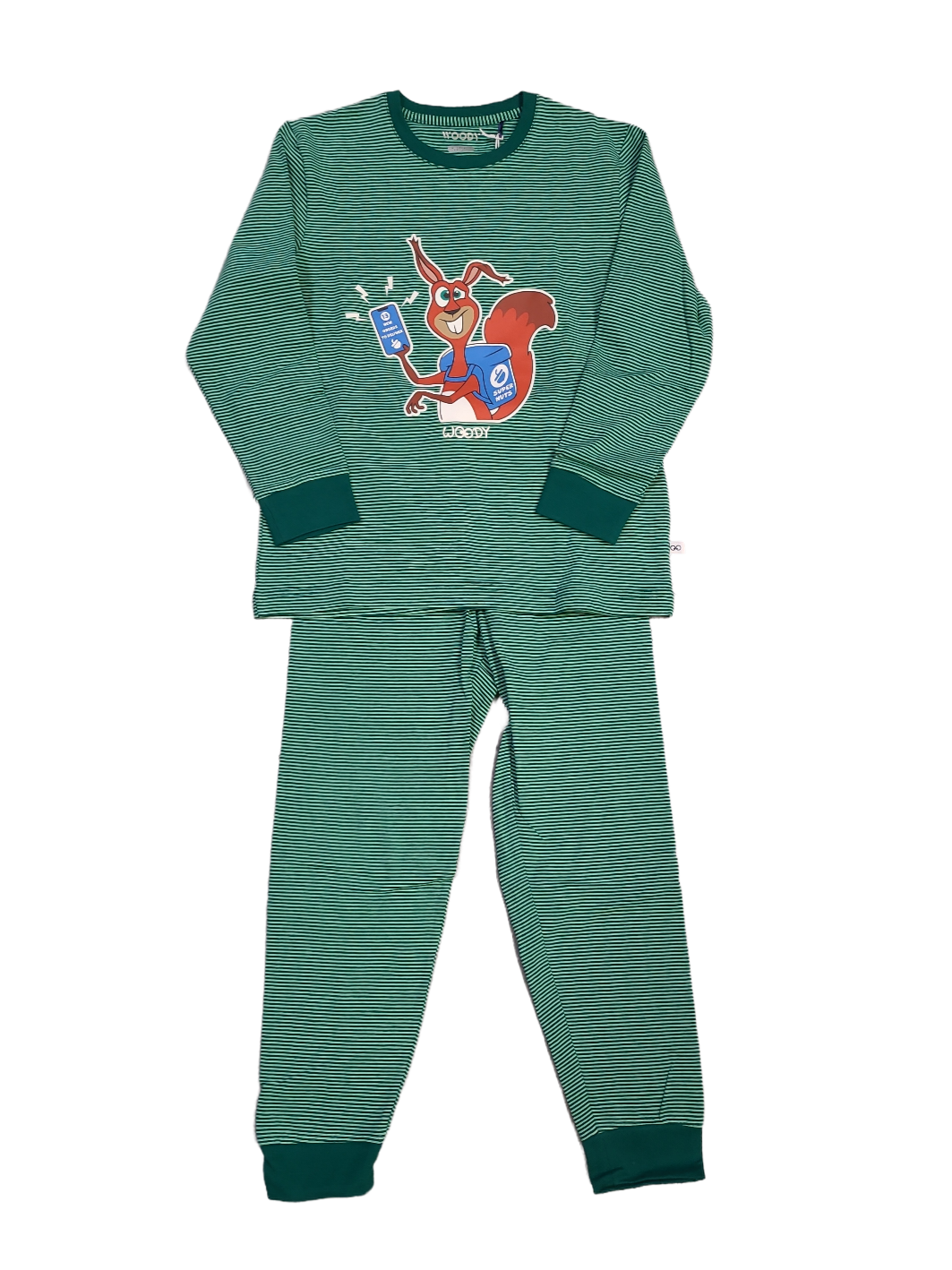 Jongens Pyjama L/M &quot;Eekhoorn&quot; Woody Groen Gestreept
