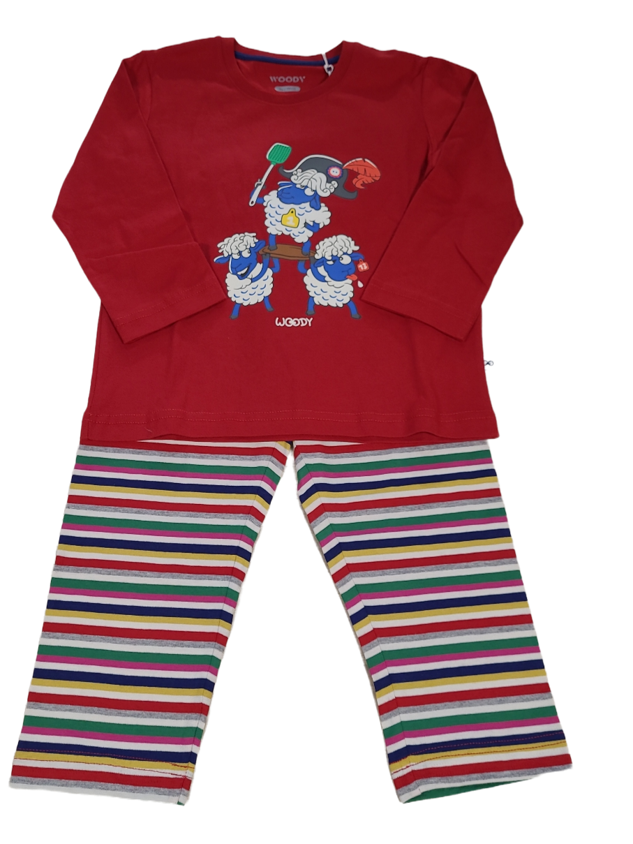 Jongens Pyjama L/M &quot;Schaap&quot; Woody Rood
