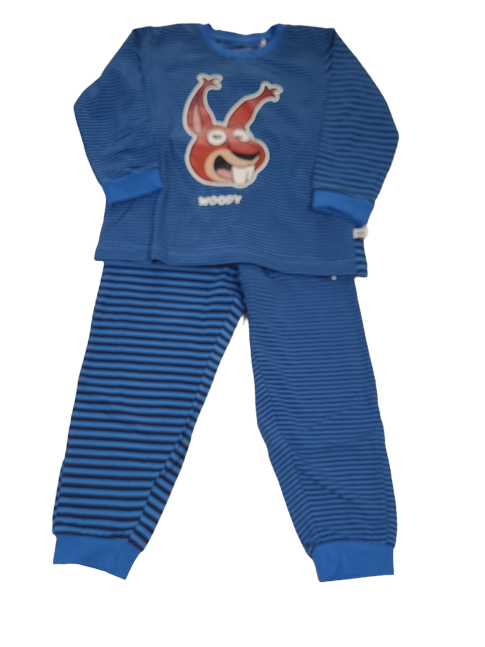 Jongens Pyjama L/M &quot;Eekhoorn&quot; Woody Blauw Gestreept