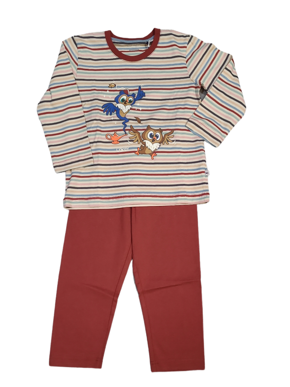 Jongens Pyjama L/M &quot;Uil&quot; Woody Multi Gestreept