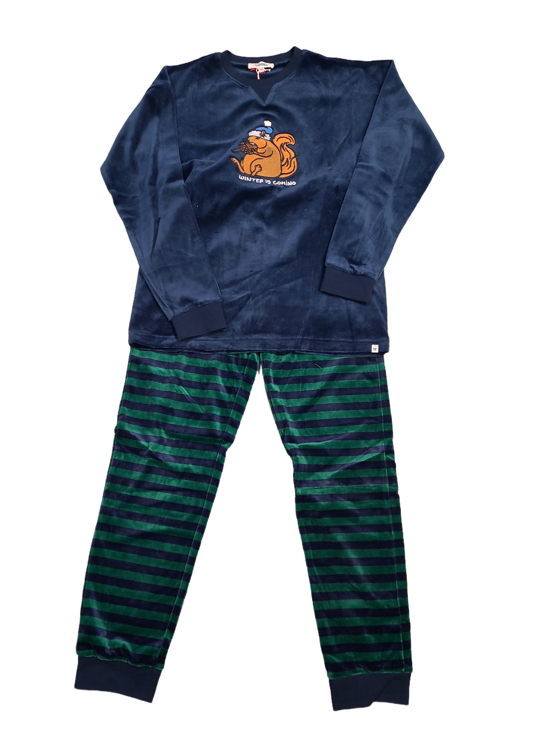 Jongens Pyjama L/M Velours &quot;Eekhoorn&quot; Woody Donkerblauw