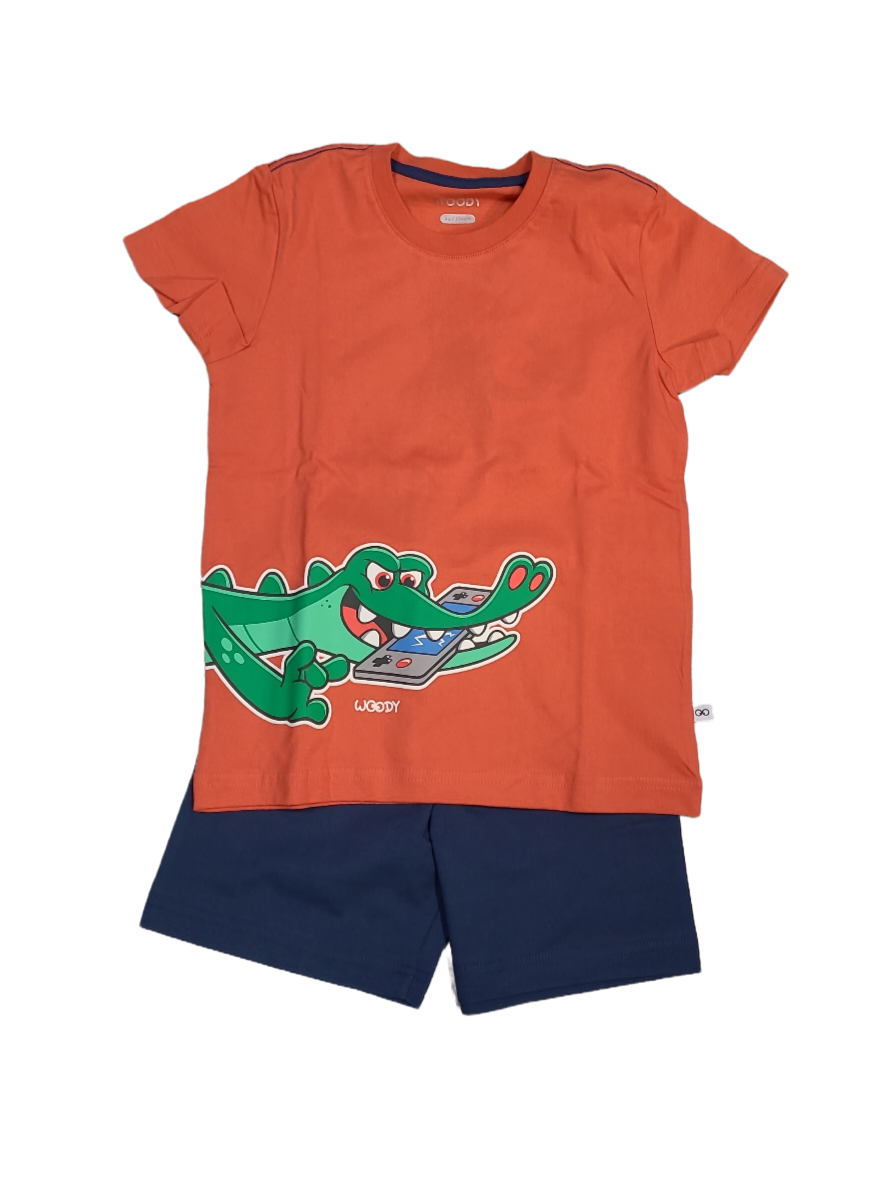 Jongens Pyjama K/M Short &quot;Krokodil&quot; Woody Paprika