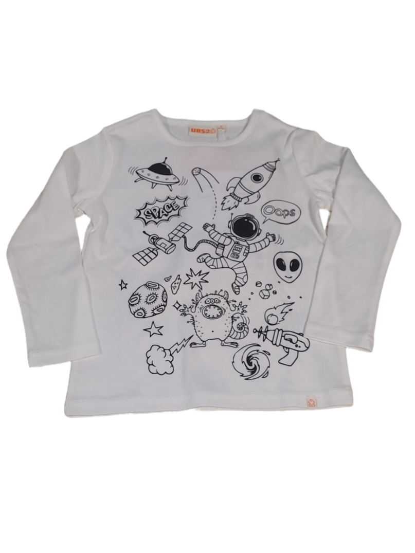 T-shirt L/L &quot;Space&quot; UBS2 Wit + Stiften