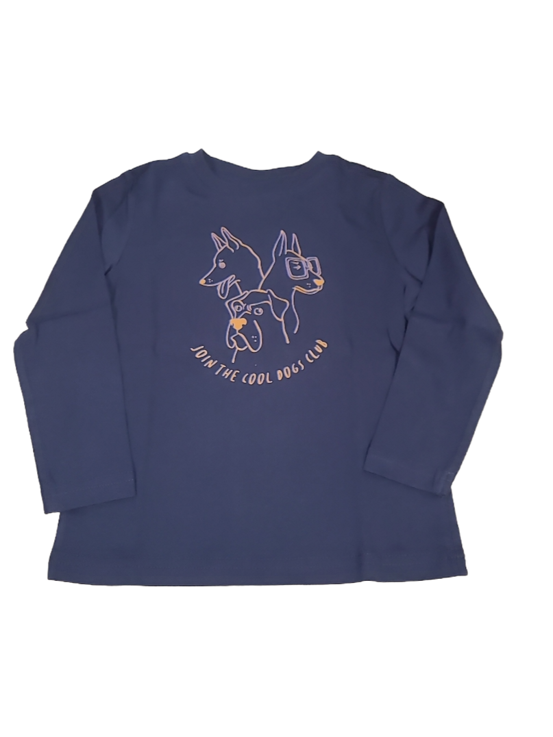 T-shirt L/M &quot;Join The Cool Dog Club&quot; Mini Rebels Donkerblauw