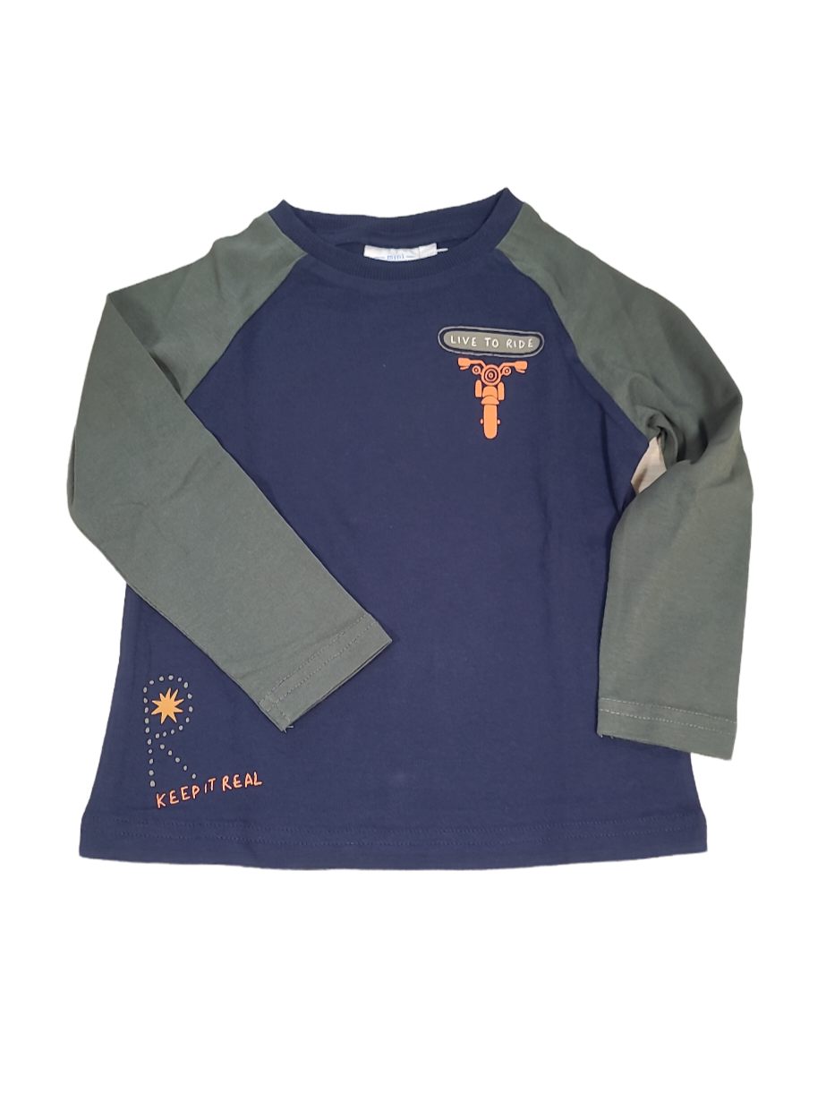 T-shirt L/M &quot;Live To Ride&quot; Mini Rebels Blauw/Kaki