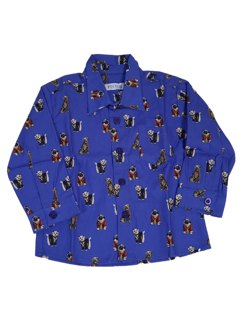 Hemd L/M &quot;Dogs&quot; P&#39;tit Filou Blauw