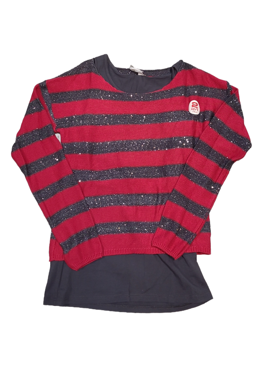 Pull/Topje 2 in 1 S-Oliver Grijs/Bordeaux Gestreept
