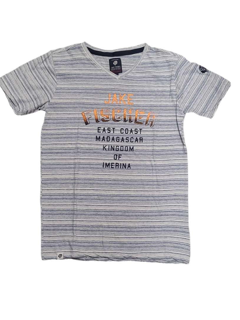 T-shirt &quot;East Coast&quot; Jake Fisher Blauw/Grijs Gestreept