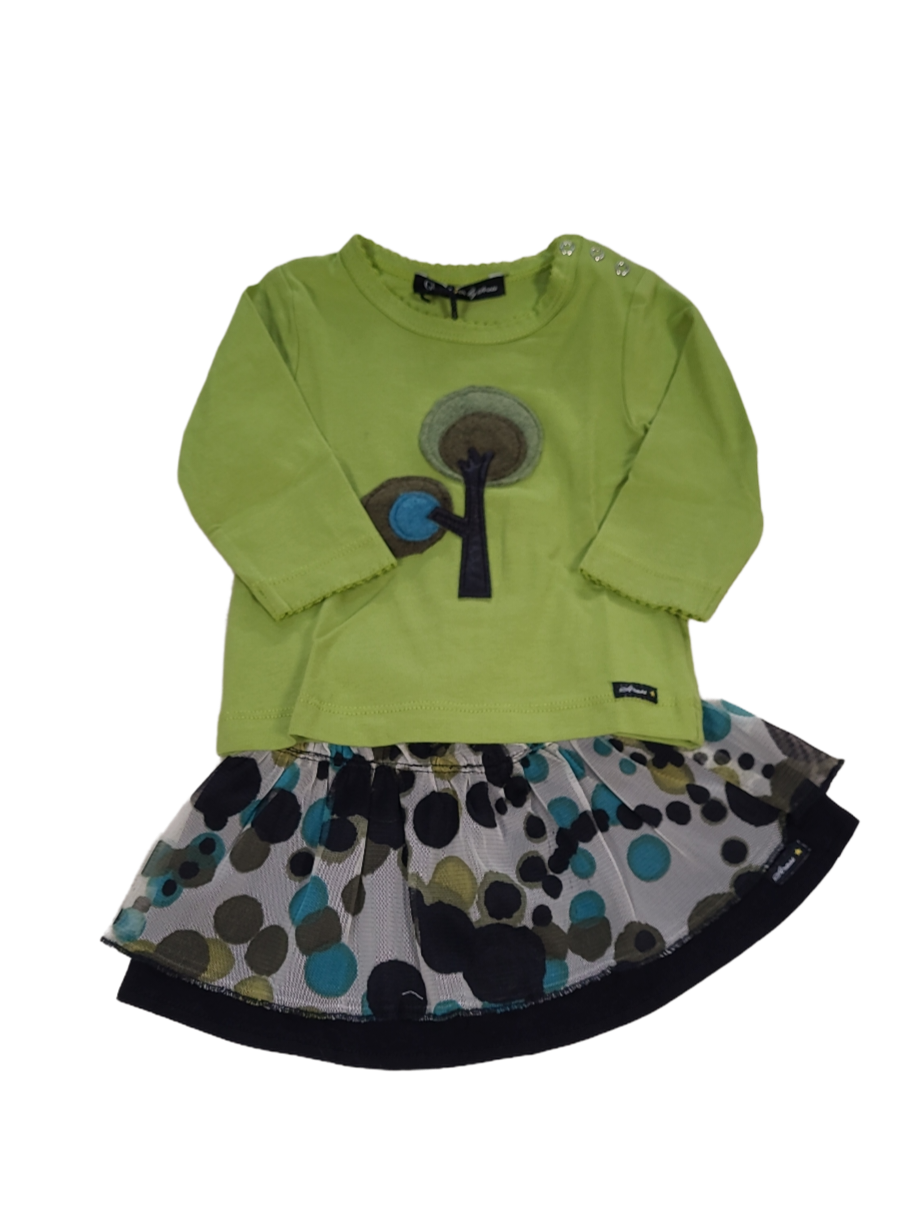Set T-shirt L/M &quot;Boom&quot; Strass Groen + Rok Strass Zwart/Groen Bedrukt