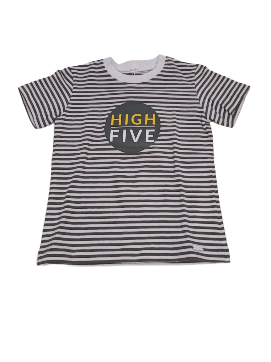 T-shirt &quot;High Five&quot; Gymp Kaki/Wit Gestreept